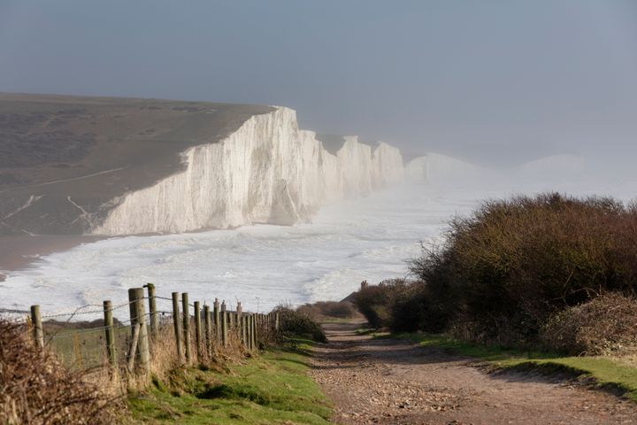 A view from the Seven Sisters Cliffs in storm Eunice