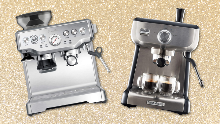 <a href="https://www.amazon.com/Breville-BES870XL-Barista-Express-Espresso/dp/B00CH9QWOU?tag=kristenadaway-20&ascsubtag=6388b6cae4b0151bdb1ec68e%2C-1%2C-1%2Cd%2C0%2C0%2Chp-fil-am%3D0%2C0%3A0%2C0%2C0%2C0" target="_blank" role="link" data-amazon-link="true" rel="sponsored" class=" js-entry-link cet-external-link" data-vars-item-name="Breville Barista Express espresso machine" data-vars-item-type="text" data-vars-unit-name="6388b6cae4b0151bdb1ec68e" data-vars-unit-type="buzz_body" data-vars-target-content-id="https://www.amazon.com/Breville-BES870XL-Barista-Express-Espresso/dp/B00CH9QWOU?tag=kristenadaway-20&ascsubtag=6388b6cae4b0151bdb1ec68e%2C-1%2C-1%2Cd%2C0%2C0%2Chp-fil-am%3D0%2C0%3A0%2C0%2C0%2C0" data-vars-target-content-type="url" data-vars-type="web_external_link" data-vars-subunit-name="article_body" data-vars-subunit-type="component" data-vars-position-in-subunit="0">Breville Barista Express espresso machine</a> and <a href="https://www.amazon.com/Calphalon-BVCLECMP1-Espresso-Machine-Stainless/dp/B07STXCNXW?tag=kristenadaway-20&ascsubtag=6388b6cae4b0151bdb1ec68e%2C-1%2C-1%2Cd%2C0%2C0%2Chp-fil-am%3D0%2C0%3A0%2C0%2C0%2C0" target="_blank" role="link" data-amazon-link="true" rel="sponsored" class=" js-entry-link cet-external-link" data-vars-item-name="Calphalon Temp iQ espresso machine" data-vars-item-type="text" data-vars-unit-name="6388b6cae4b0151bdb1ec68e" data-vars-unit-type="buzz_body" data-vars-target-content-id="https://www.amazon.com/Calphalon-BVCLECMP1-Espresso-Machine-Stainless/dp/B07STXCNXW?tag=kristenadaway-20&ascsubtag=6388b6cae4b0151bdb1ec68e%2C-1%2C-1%2Cd%2C0%2C0%2Chp-fil-am%3D0%2C0%3A0%2C0%2C0%2C0" data-vars-target-content-type="url" data-vars-type="web_external_link" data-vars-subunit-name="article_body" data-vars-subunit-type="component" data-vars-position-in-subunit="1">Calphalon Temp iQ espresso machine</a>