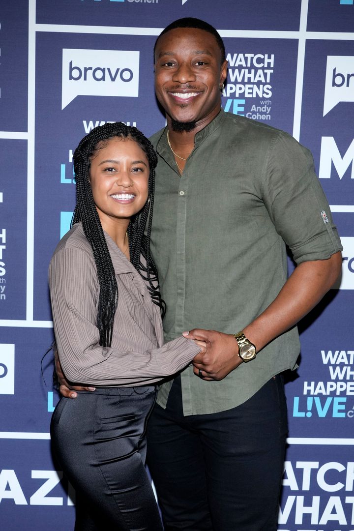 Iyanna McNeely and Jarrette Jones pictured together on the set of "Watch What Happens Live with Andy Cohen."