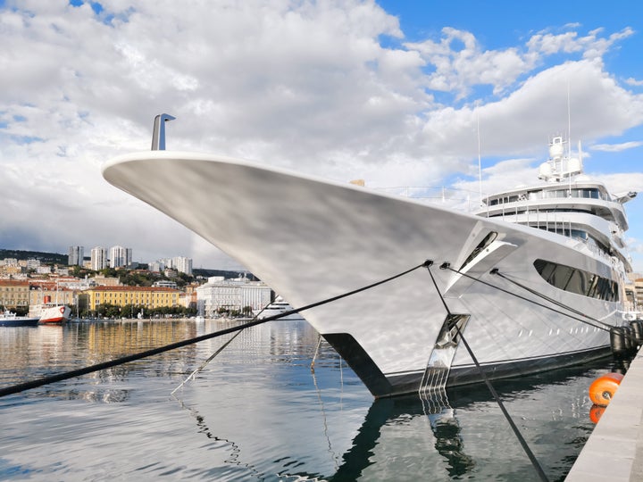 Rijeka, Croatia - April 20, 2020: Royal Romance luxury yacht moored at the Rijeka port