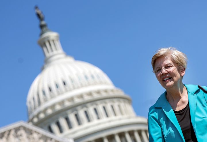 U.S. Sen Elizabeth Warren (D-MA) speaks at a press conference on bank overdraft fees on July 12, 2022 in Washington, DC. “I’ve long fought to hold banks and financial institutions accountable for their discriminatory practices,” Warren told HuffPost.