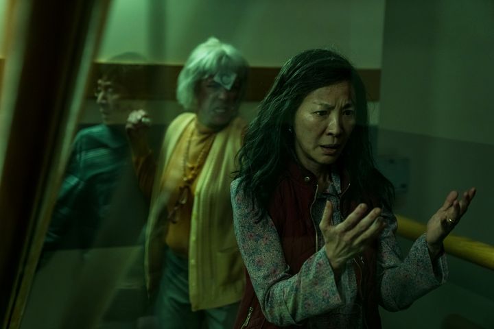 Ke Huy Quan, Jamie Lee Curtis and Michelle Yeoh in a scene from "Everything Everywhere All At Once."