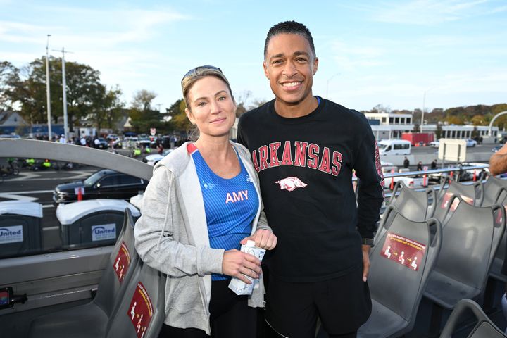 "GMA3" hosts Amy Robach and T.J. Holmes prepare to run the 2022 TCS New York City Marathon on Nov. 6 in New York City.