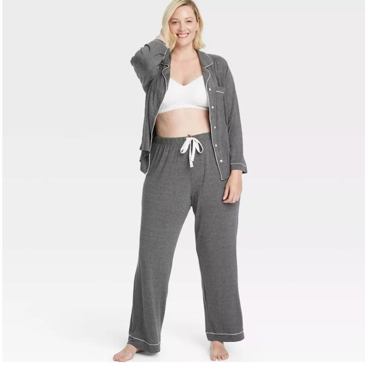 The Stars Above pajama set in heathered gray and plus-sizing. 