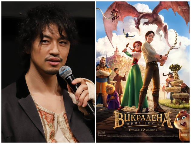 斎藤工さん（2019年06月撮影、左）と『THE STOLEN PRINCESS（英題）』のポスター