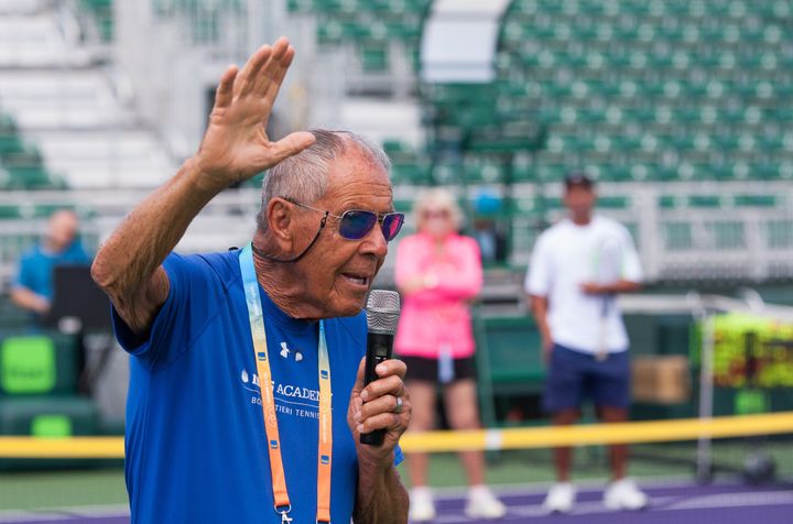 Bollettieri helps to inspire children during Kids Day at the 2017 Miami Open on March 21, 2017, at Tennis Center at Crandon Park in Key Biscayne, FL.