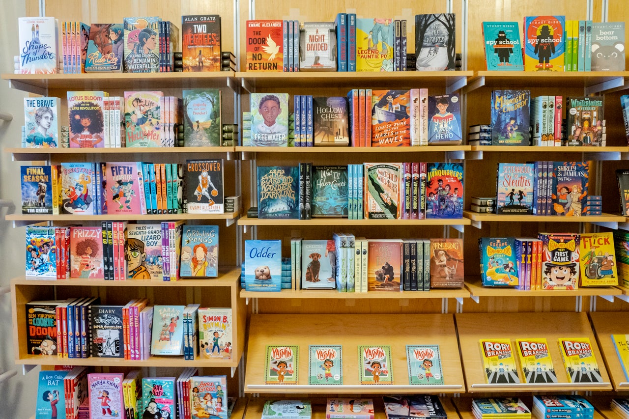 Children's books on the shelves at bbgb in Richmond, Virginia.