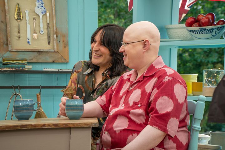 Noel Fielding (left) and Matt Lucas in the first episode of The Great British Bake Off in 2020.