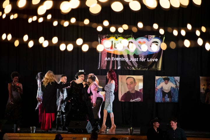 Club Q performers gather on stage during a benefit show co-hosted by Tiara Latrice Kelley on Thursday. The event raised money for Club Q employees who are out of work because of the recent shooting.