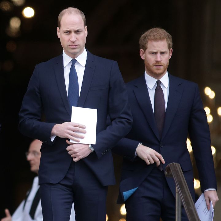 William, the Prince of Wales and Prince Harry, Duke of Sussex, leave after attending the Grenfell Tower National Memorial Service at St Paul's Cathedral on Dec. 14, 2017, in London.