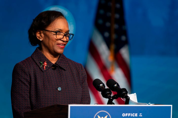 Brenda Mallory, the chair of the Council on Environmental Quality, speaks in Wilmington, Delaware.