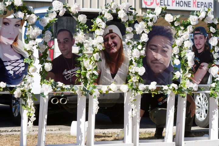 Photographs of victims of a weekend mass shooting at a nearby gay nightclub are on display at a memorial on Tuesday, Nov. 22, 2022, in Colorado Springs, Colo.