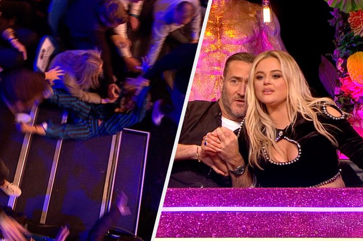Holly Willoughby falls down stairs on Celebrity Juice