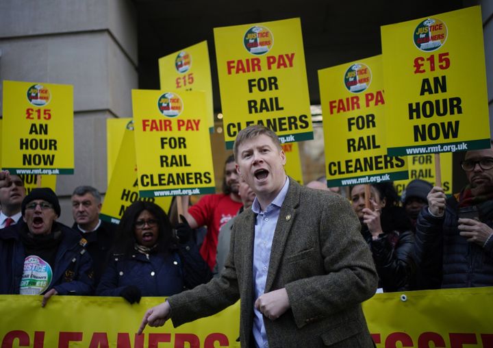 RMT assistant general secretary Eddie Dempsey, speaking at a protest outside the Department for Transport with striking rail cleaners.