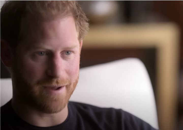 A still of the Duke of Sussex from his and Meghan's new docuseries, "Harry & Megan."