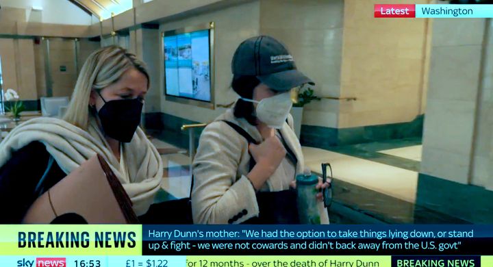 Screengrab from Sky News of US citizen Anne Sacoolas (right) leaving after appearing at the Old Bailey by videolink from Washington DC.