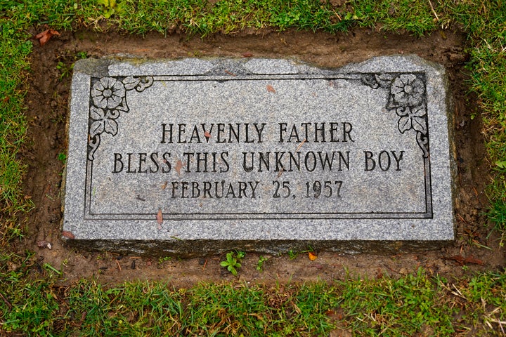 The child's grave marker in a Philadelphia cemetery is seen. His name will be etched on the stone.