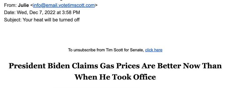 A screenshot of an email from Sen. Tim Scott's campaign.