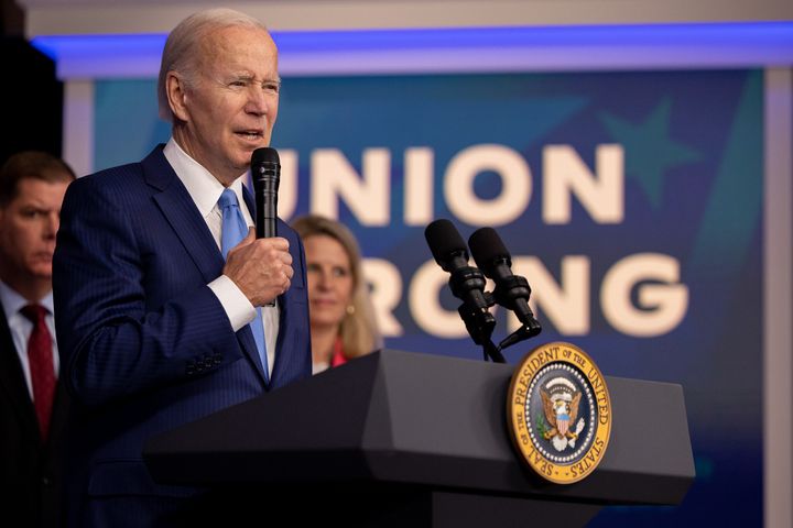 President Joe Biden delivers remarks at a union event at the White House in Washington, D.C., on Dec. 8.