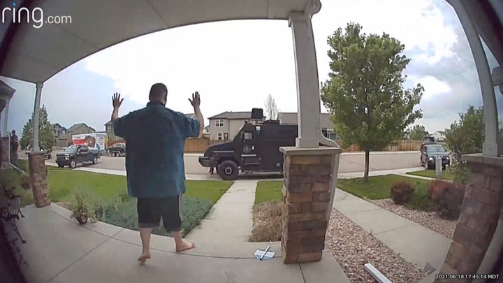 Anderson Lee Aldrich surrenders to police at a home where his mother, Laura Voepel, was renting a room in Colorado Springs on June 18, 2021.