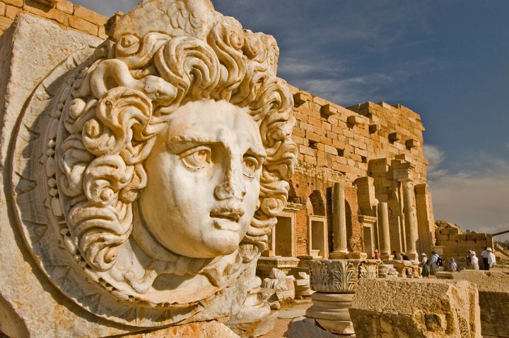 Over 70 of these gorgon heads have been found in the forum at Leptis Magna in Libya, considered to be the finest Roman ruin in the Mediterranean.