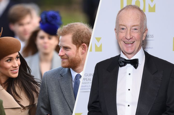 Prince Harry and Meghan Markle (left) and Nicholas Witchell (right).