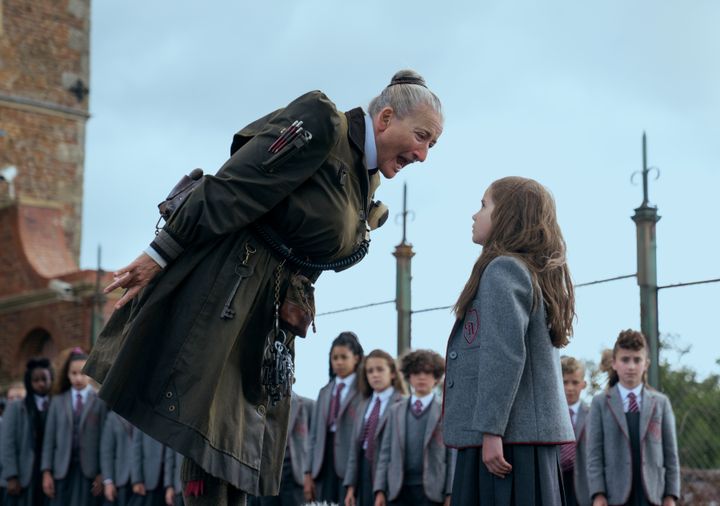 Emma in character as Miss Trunchbull in Matilda The Musical