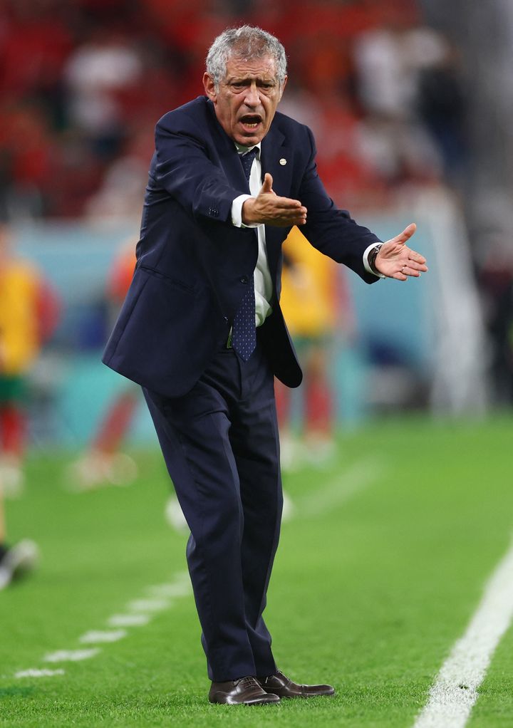 Soccer Football - FIFA World Cup Qatar 2022 - Quarter Final - Morocco v Portugal - Al Thumama Stadium, Doha, Qatar - December 10, 2022 Portugal coach Fernando Santos reacts REUTERS/Carl Recine