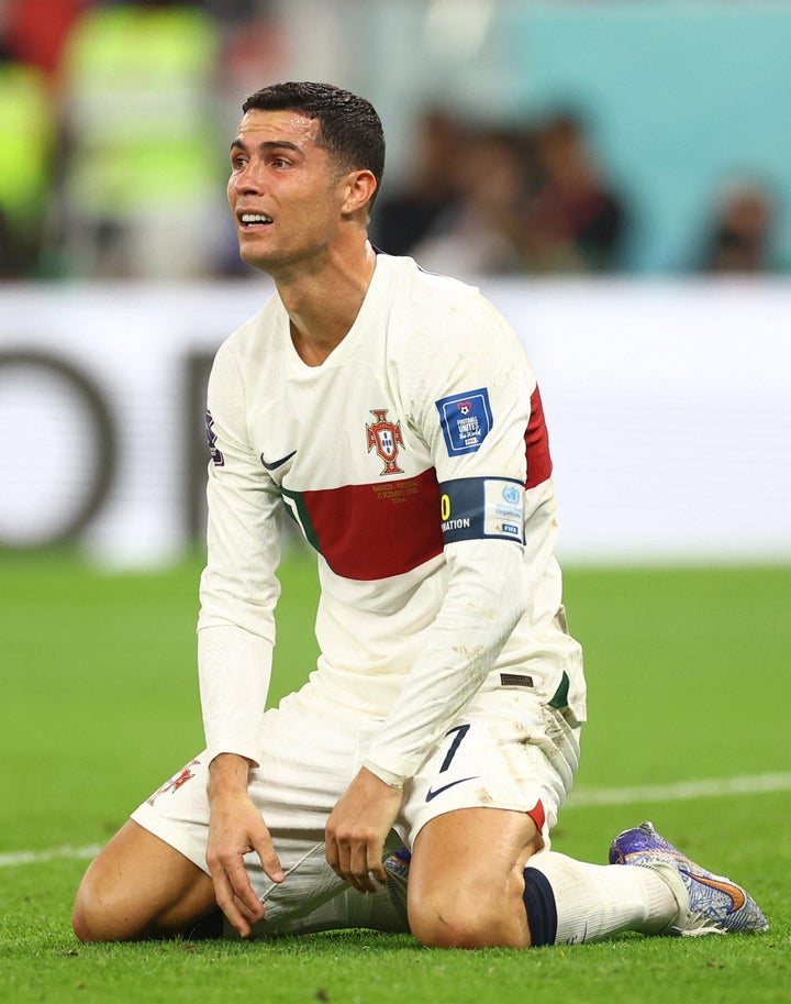 Soccer Football - FIFA World Cup Qatar 2022 - Quarter Final - Morocco v Portugal - Al Thumama Stadium, Doha, Qatar - December 10, 2022 Portugal's Cristiano Ronaldo reacts REUTERS/Carl Recine