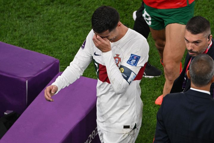 Cristiano Ronaldo of Portugal looks dejected after the match.
