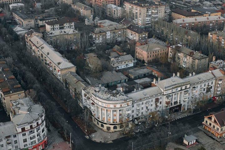 An aerial view of Bakhmut on Dec. 9.