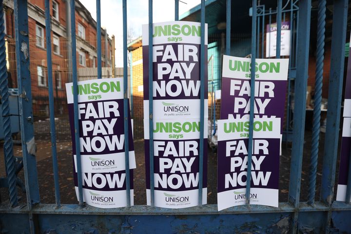 Unison members stage a 24 hour strike outside the Royal Victoria Hospital in Belfast, Northern Ireland. Monday December 12, 2022. 