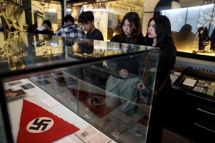 Students from Lawndale High School in the Los Angeles area visit the Holocaust Museum LA on Oct. 26. As part of their visit, they heard from a 99-year-old survivor of the Holocaust.