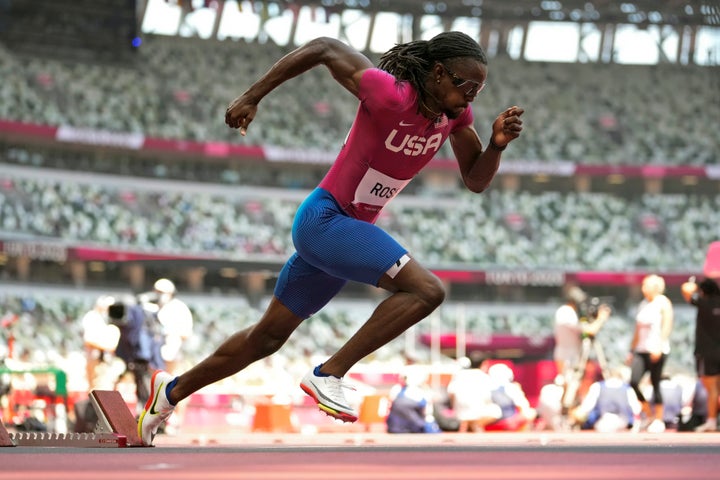 Randolph Ross competes in a 400-meter heat at the Tokyo Olympics in 2021.