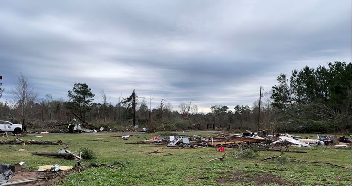Damage to a home is seen in Keithville, La., Wednesday, Dec. 14, 2022, after a tornado touched down Tuesday, Dec. 13. (Makenzie Boucher/The Shreveport Times via AP)