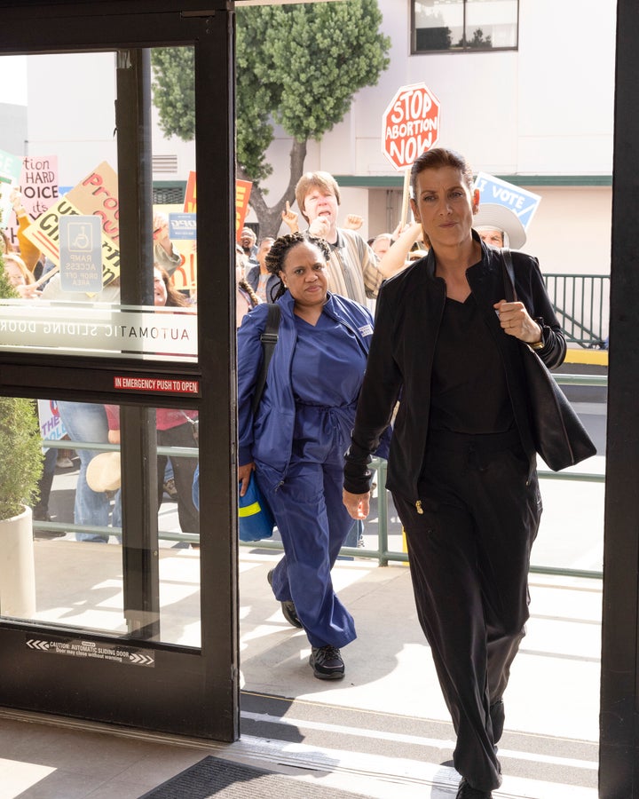 Bailey (Chandra Wilson) and Addison (Kate Walsh) volunteering at an abortion clinic on an episode of ABC's "Grey's Anatomy."