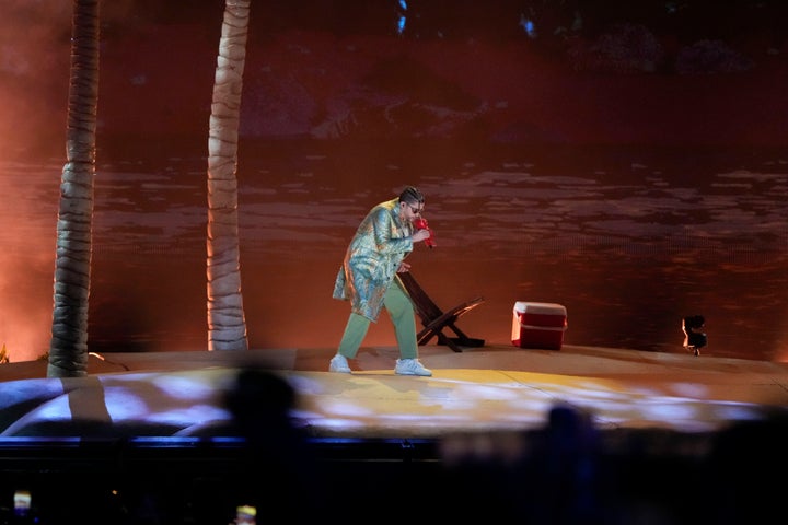 Bad Bunny performs in concert at Azteca Stadium in Mexico City on Friday.