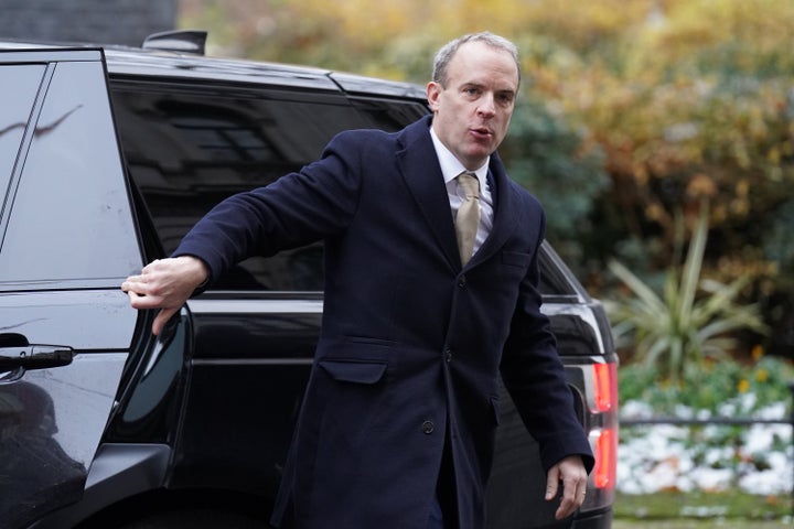 Dominic Raab arrives in Downing Street, London, ahead of this week's Cabinet meeting.