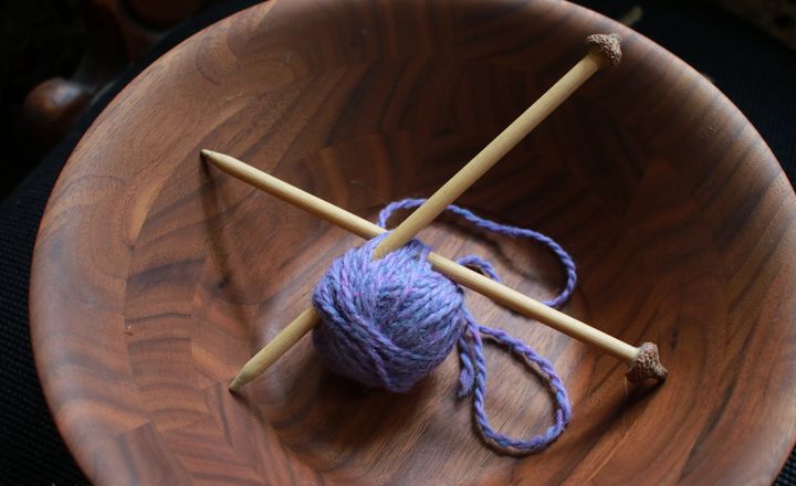 The author's son used these acorn-capped needles to teach the author to knit almost 20 years ago.