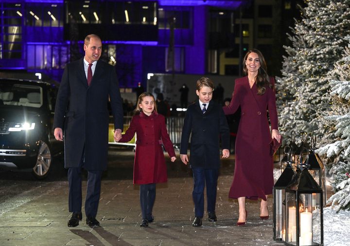 The Prince and Princess of Wales, and their children Prince George and Princess Charlotte, attend the "Together at Christmas" carol service at Westminster Abbey on Dec. 15 in London.