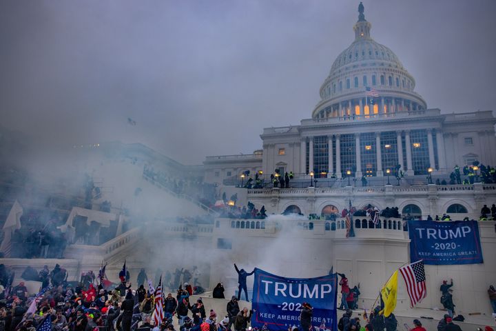 Tear gas is fired at supporters of President Donald Trump who stormed the United States Capitol building on Jan. 6, 2021.