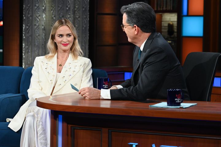 The Late Show with Stephen Colbert and guest Emily Blunt.