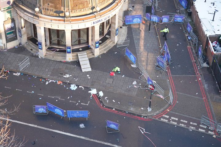 The scene outside Brixton O2 Academy where police are investigating the circumstances which led to four people sustaining critical injuries in an apparent crush.
