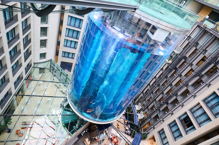 The AquaDom aquarium at the Sea Life tourist attraction photographed in Berlin, on June 1, 2022.