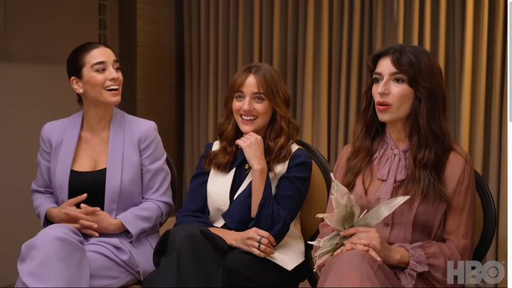 From left: Simona Tabasco, Beatrice Grannò and Sabrina Impacciatore trying to cover up a major “White Lotus” spoiler in an HBO promo video from November.