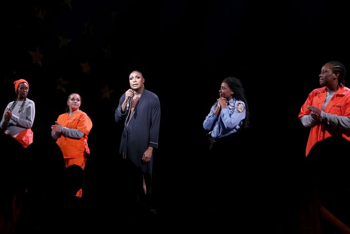 From left to right: Fedna Jacquet, Shannon Matesky, Jordan E. Cooper, Ebony Marshall-Oliver and Crystal Lucas-Perry on stage for "Ain't No Mo'" on Dec. 1 in New York City.