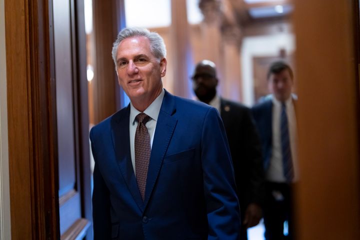 FILE - House Minority Leader Kevin McCarthy, R-Calif., walks to the chamber for final votes as the House wraps up its work for the week, at the Capitol in Washington, Dec. 2, 2022. (AP Photo/J. Scott Applewhite, File)