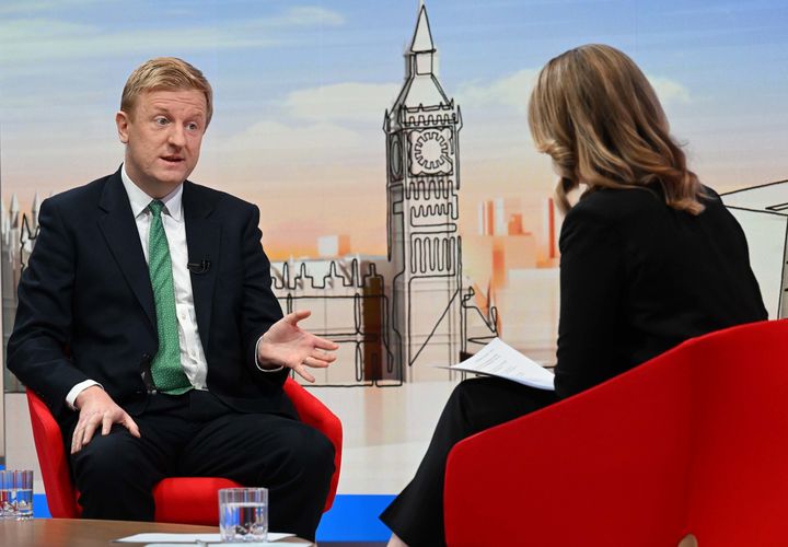 Oliver Dowden appearing on Sunday With Laura Kuenssberg. 