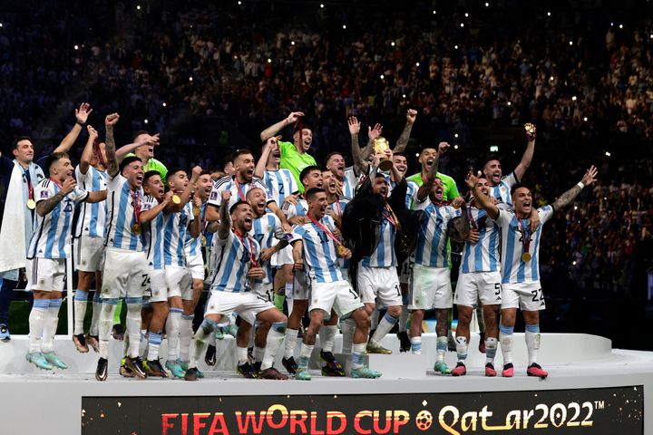 Argentina celebrate their win at the FIFA World Cup Qatar 2022