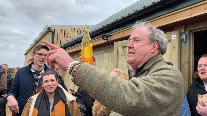 Jeremy Clarkson outside The Squat Shop, on his farm, Diddly Squat